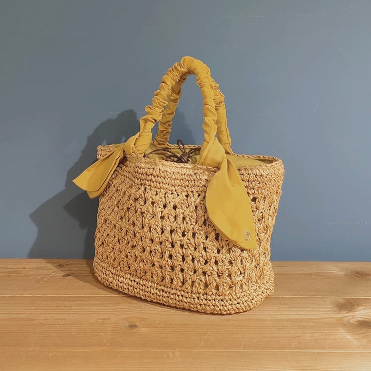 マスタード | カシュカシュ cachecache / 下がりリボン柄編みトート | UNBILLION