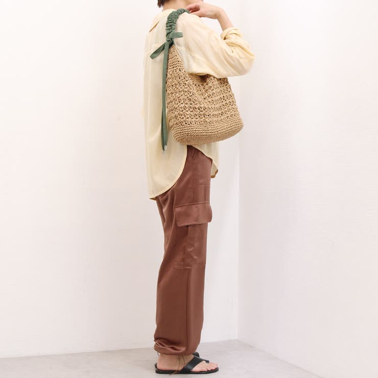 カシュカシュ / ドロストギャザーハンドル柄編2wayトート[品番