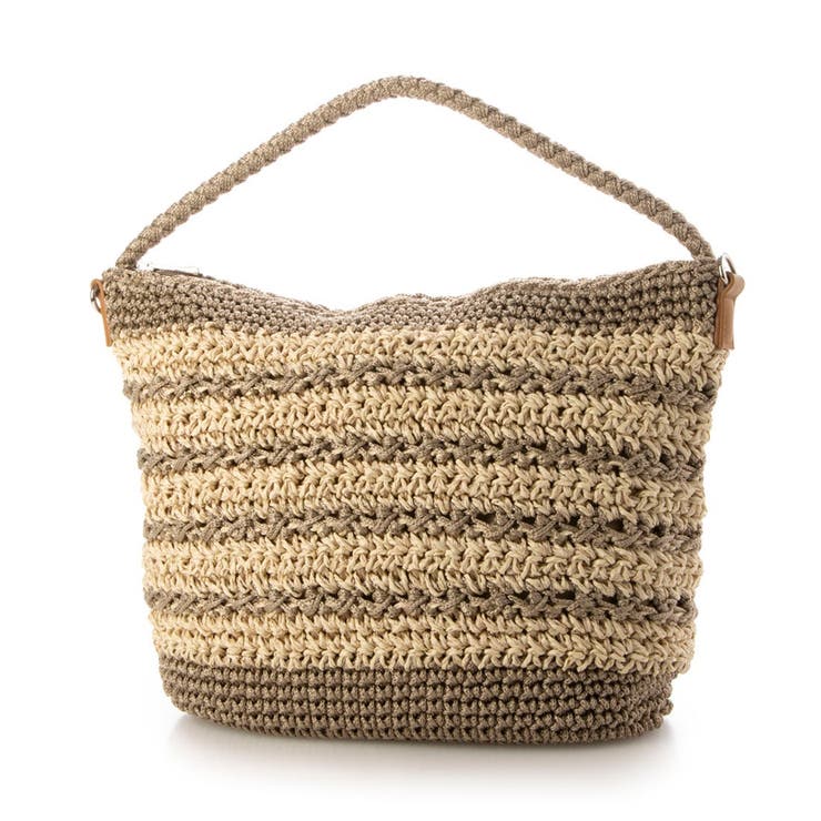 ベージュ | カシュカシュ / ボーダーコンビ編みワンハンドル2wayミニトート | UNBILLION