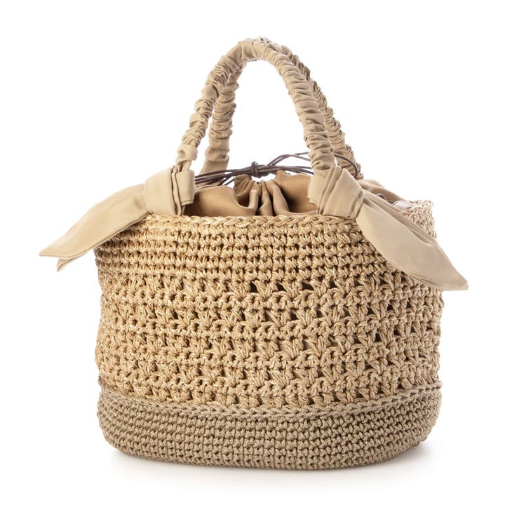 ベージュ | カシュカシュ cachecache / 下がりリボン切替編みトート | UNBILLION