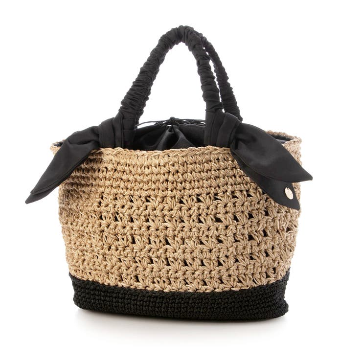 ブラック | カシュカシュ cachecache / 下がりリボン切替編みトート | UNBILLION