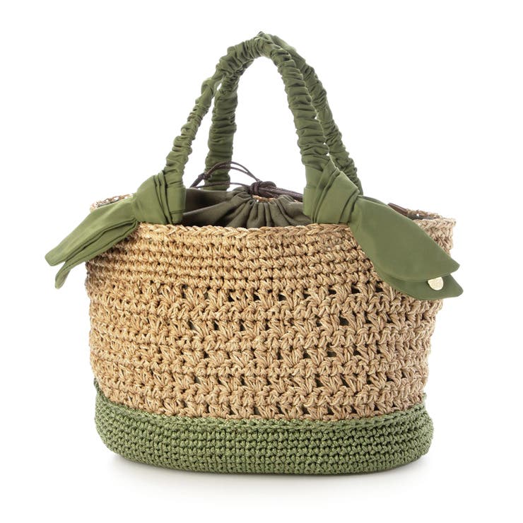 グリーン | カシュカシュ cachecache / 下がりリボン切替編みトート | UNBILLION