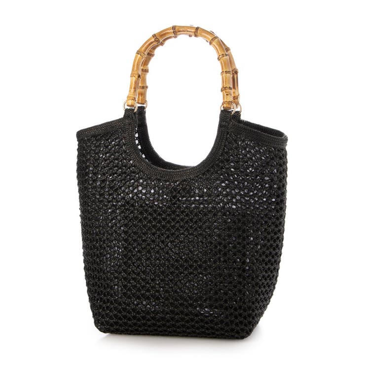 ブラック | カシュカシュ cachecache / 雑材風バンブーハンドル手提げトート | UNBILLION