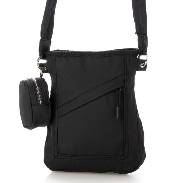 ブラック | カシュカシュ cachecache ミニポーチ付きギャザーショルダーナイロンバッ… | UNBILLION