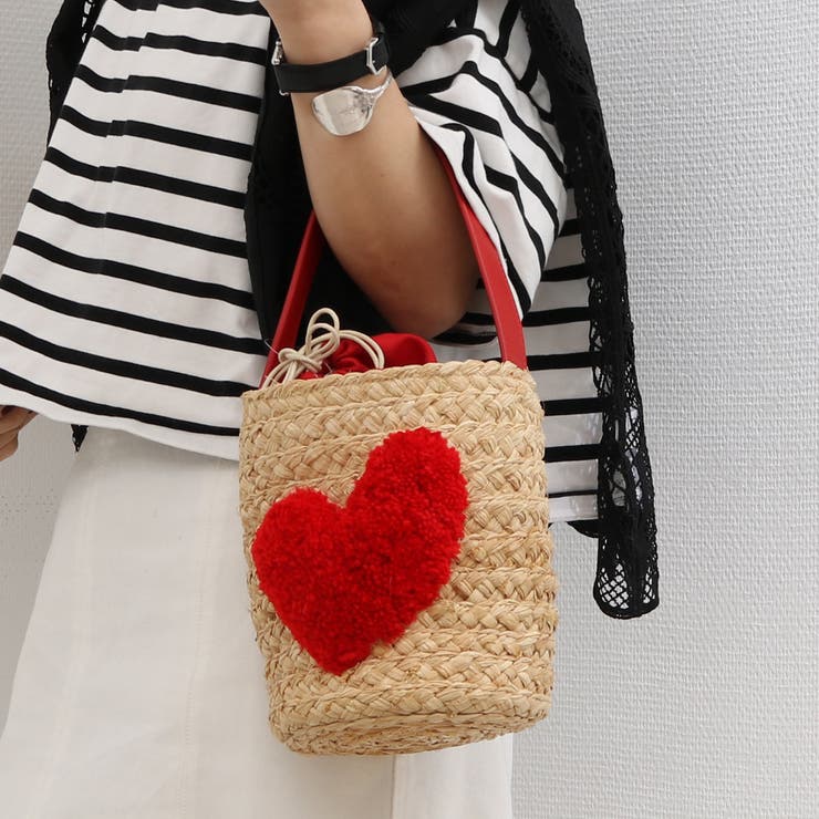 cachecache / ハート付ラフィアバケットトート カゴバッグ | UNBILLION | 詳細画像1 