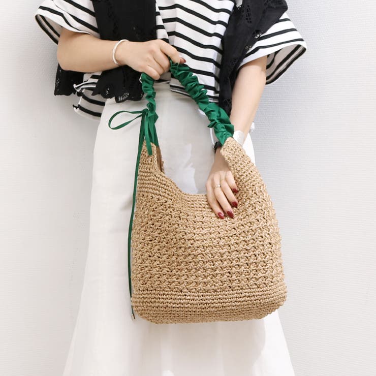 cachecache / ドロストフリルハンドル地柄編みトート カゴバッグ | UNBILLION | 詳細画像1 