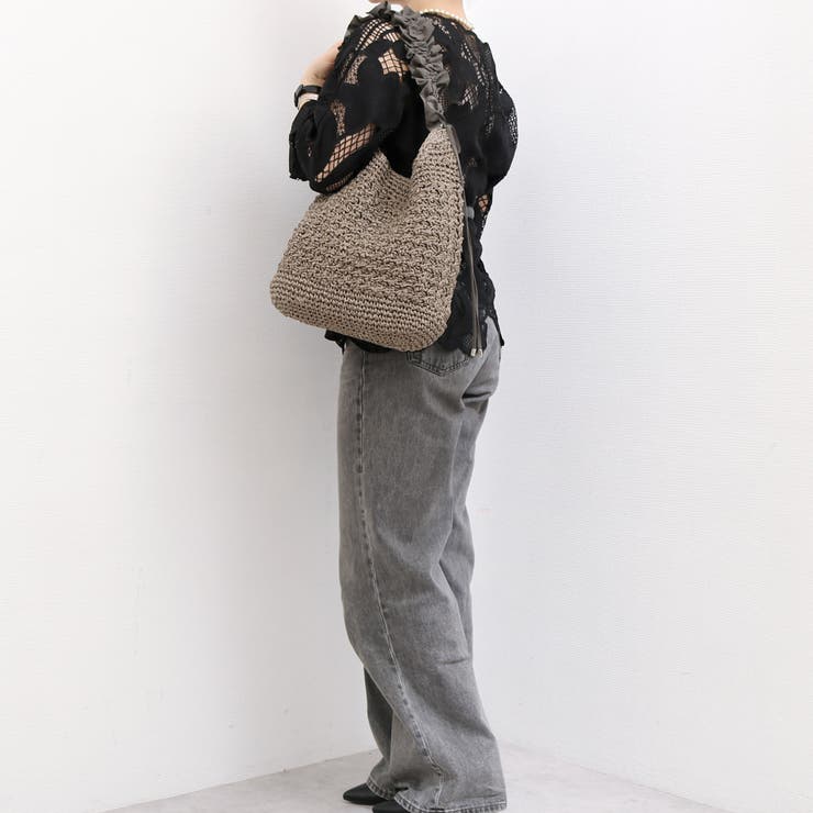 cachecache / ドロストフリルハンドル地柄編みトート カゴバッグ | UNBILLION | 詳細画像10 