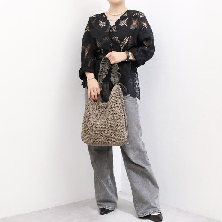 cachecache / ドロストフリルハンドル地柄編みトート カゴバッグ | UNBILLION | 詳細画像12 