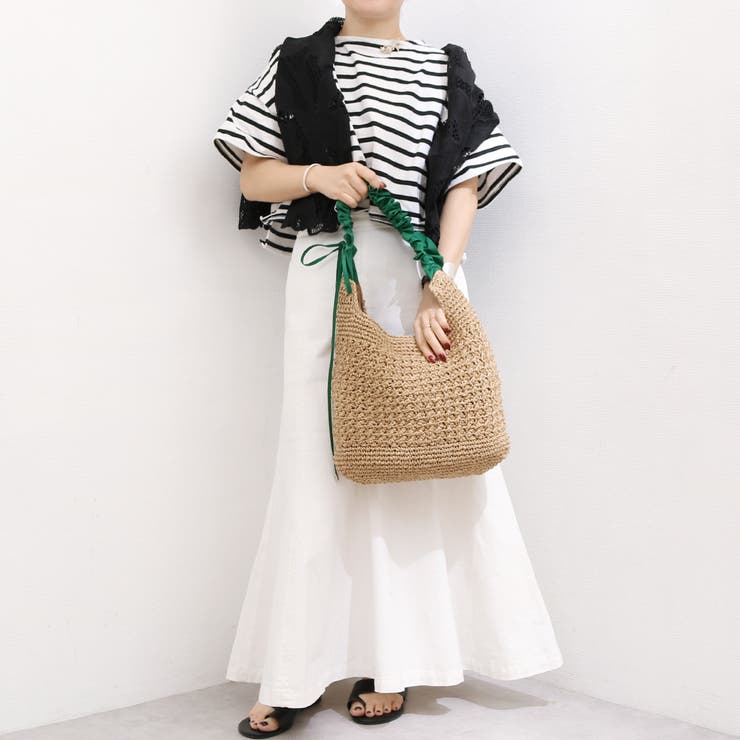 cachecache / ドロストフリルハンドル地柄編みトート カゴバッグ | UNBILLION | 詳細画像2 