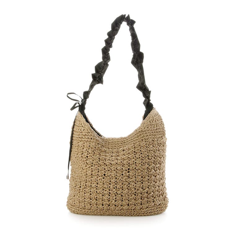 ブラック | cachecache / ドロストフリルハンドル地柄編みトート カゴバッグ | UNBILLION