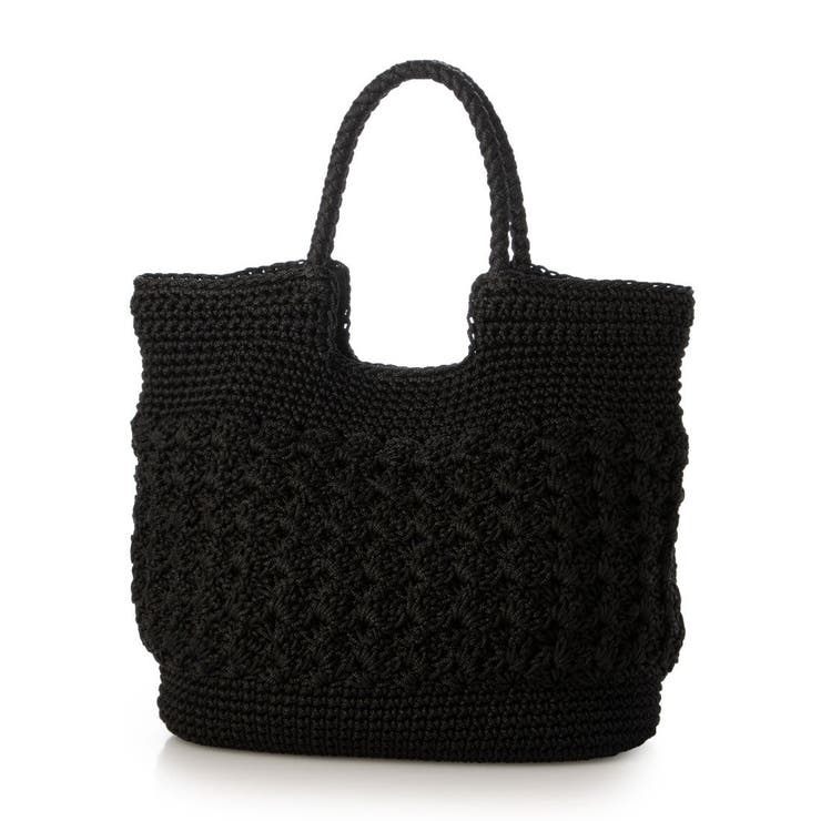 ブラック | カシュカシュ cachecache / 柄編みベーシックトート カゴバッグ | UNBILLION
