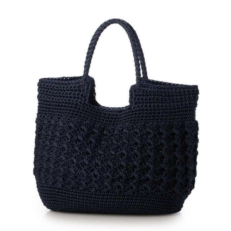 ネイビー | カシュカシュ cachecache / 柄編みベーシックトート カゴバッグ | UNBILLION