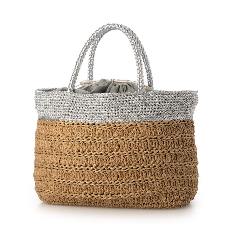 シルバー | カシュカシュ cachecache / ラメ切替クロッシェトート カゴバッグ | UNBILLION