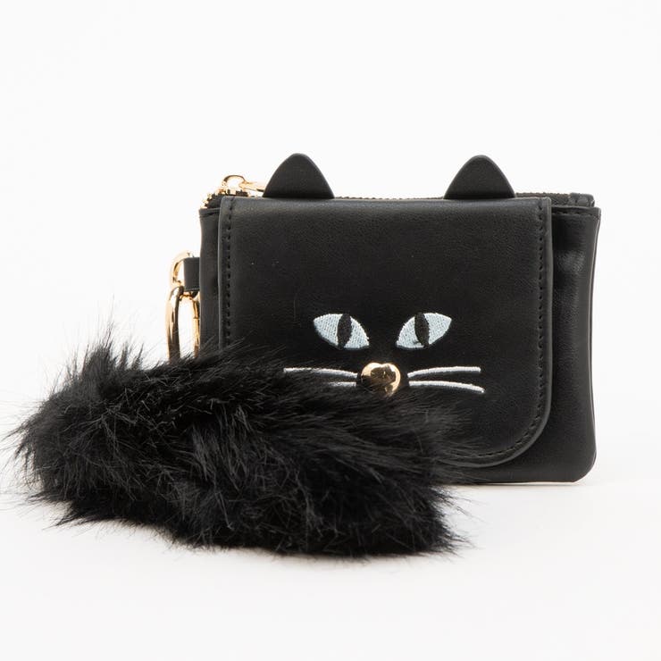 ブラック | カシュカシュ cachecache しっぽチャーム付ねこモチーフミニウォレット | UNBILLION