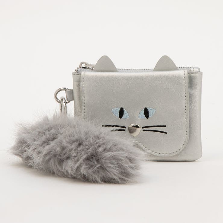 シルバー | カシュカシュ cachecache しっぽチャーム付ねこモチーフミニウォレット | UNBILLION