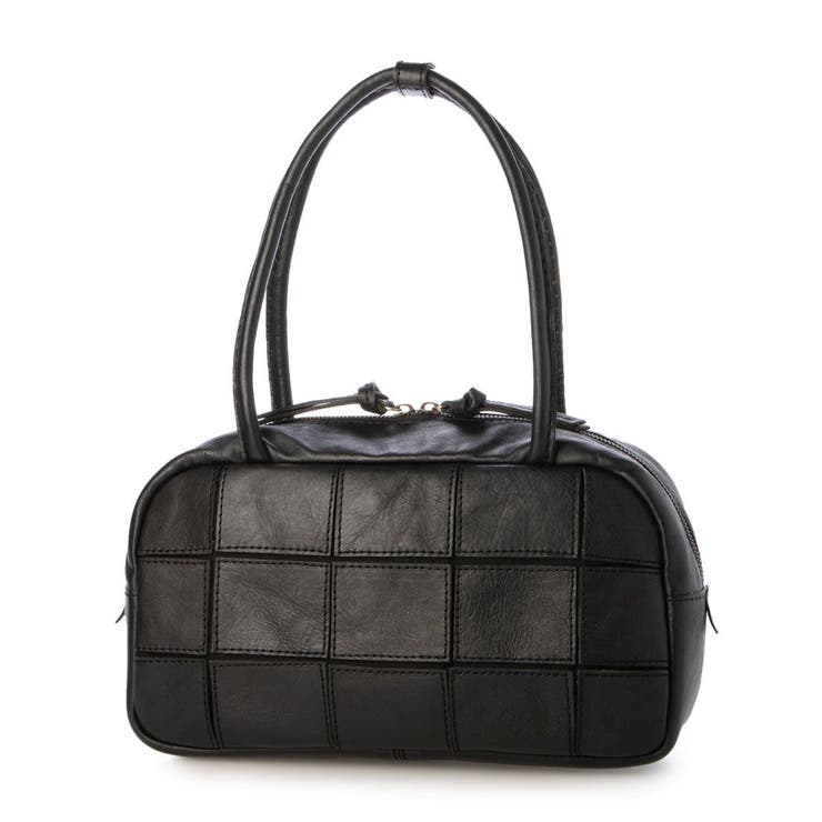 ブラック | ピークスピーク / 牛革パッチワーク横長ボストン | UNBILLION