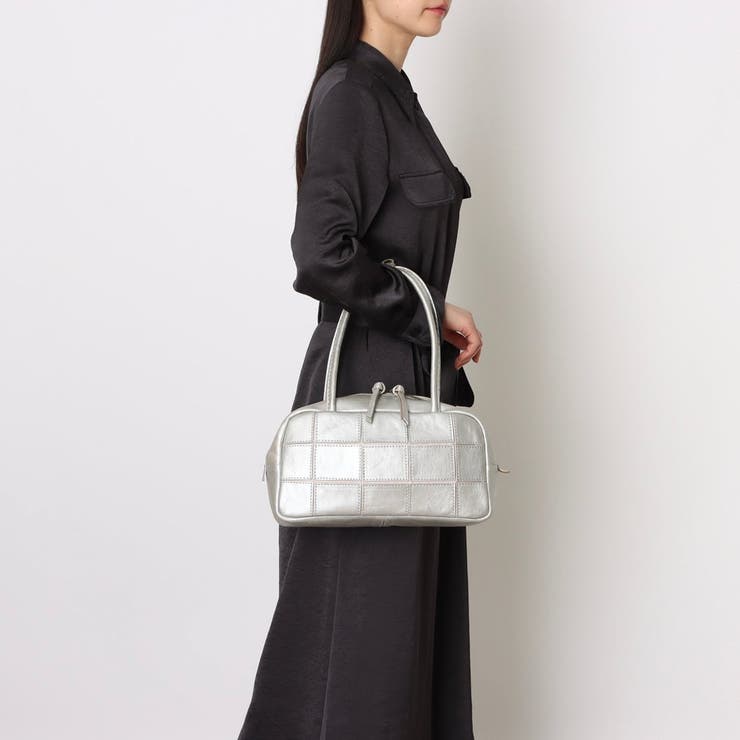 シルバー | ピークスピーク / 牛革パッチワーク横長ボストン | UNBILLION