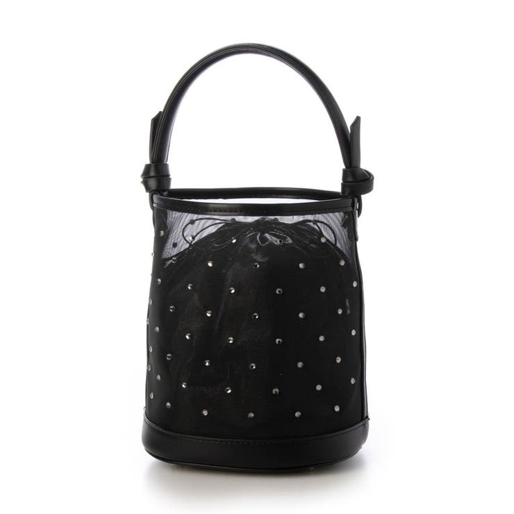 ブラック | カカトゥ kakatoo / チュール×ビジュー風2wayバケツバッグ | UNBILLION
