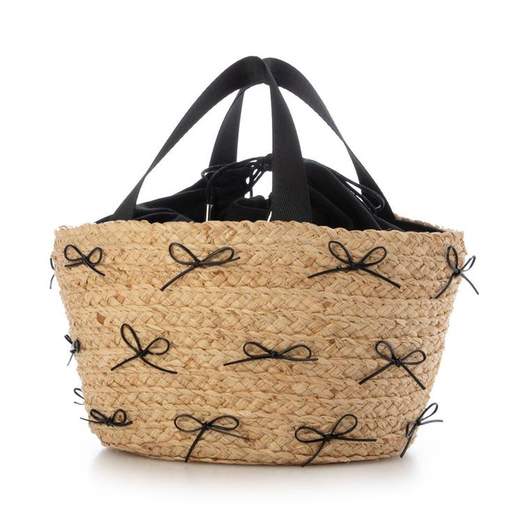 ブラック | カカトゥ kakatoo / ラフィアブレードリボンバッグ カゴバッグ | UNBILLION