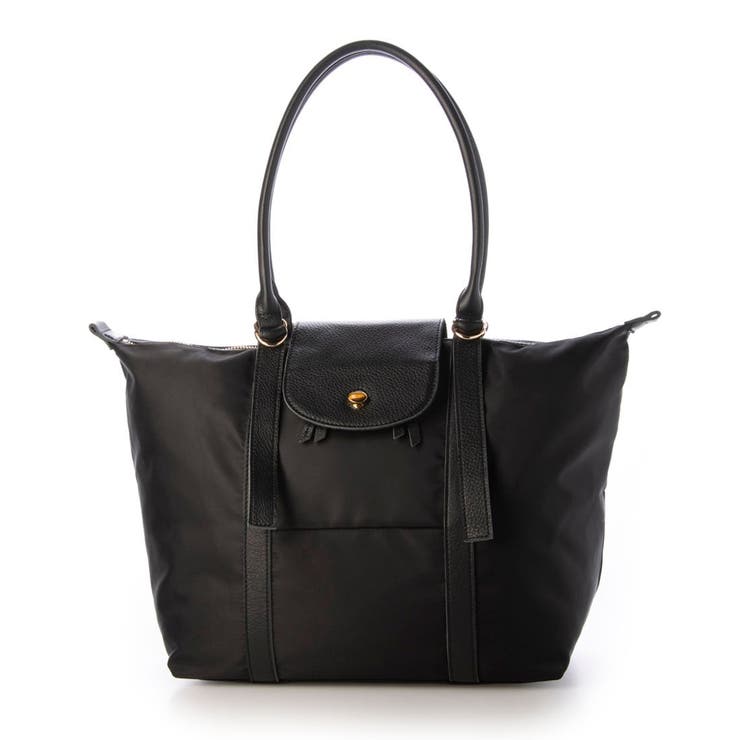 ブラック | ペルケ perche / ナイロン×牛革かぶせジェムストーントートバッグ | UNBILLION