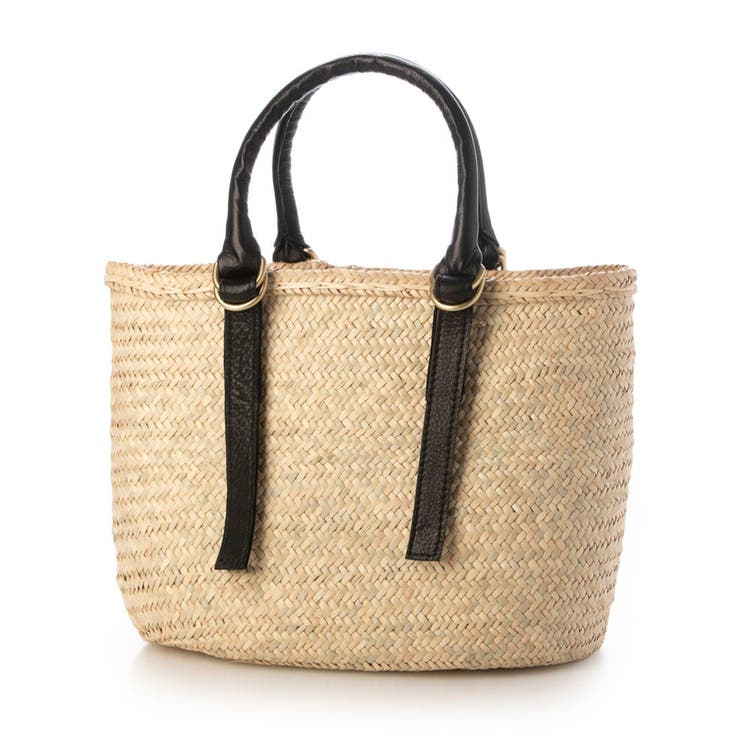 ブラック | ペルケ perche / 牛革付属椰子かごマルシェバッグS | UNBILLION