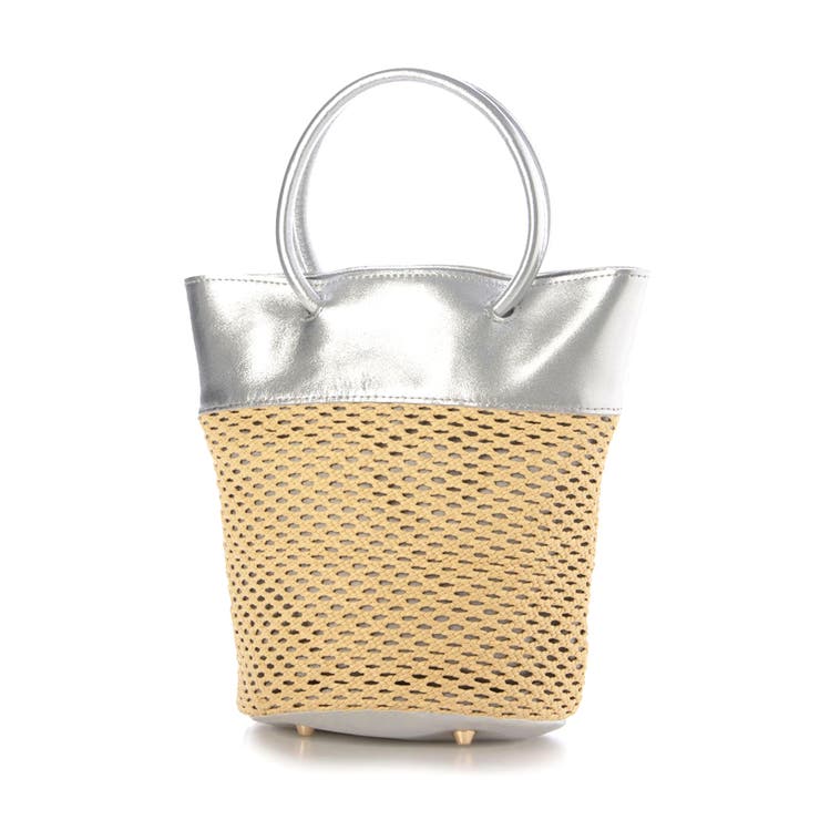 シルバー | ペルケ perche / エステルメッシュ・牛革丸手2wayバケツバッグ | UNBILLION