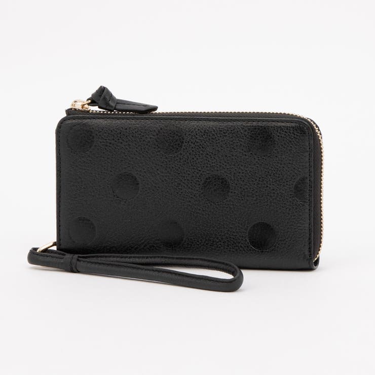 ブラック | ペルケ perche / ドット型押しL字ロングストラップウォレット | UNBILLION