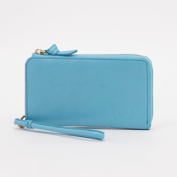 ブルー | ペルケ perche / ドット型押しL字ロングストラップウォレット | UNBILLION