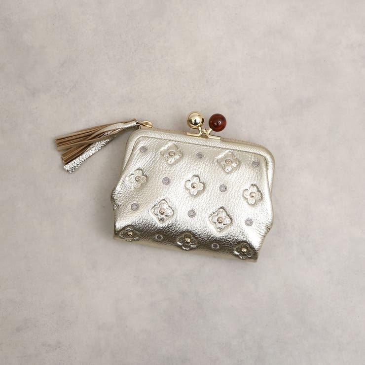 ゴールド | ペルケ perche / サクラ・スタッズ・アクリル玉がま口2つ折り財布 | UNBILLION