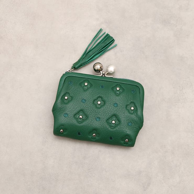 グリーン | ペルケ perche / サクラ・スタッズ・アクリル玉がま口2つ折り財布 | UNBILLION