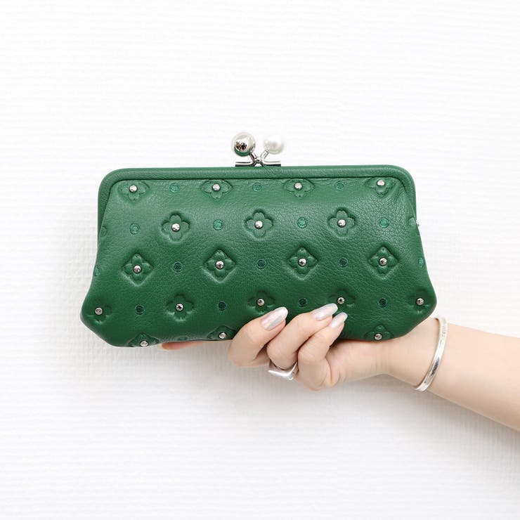 グリーン | ペルケ perche / サクラ・スタッズ・アクリル玉がま口長財布 | UNBILLION