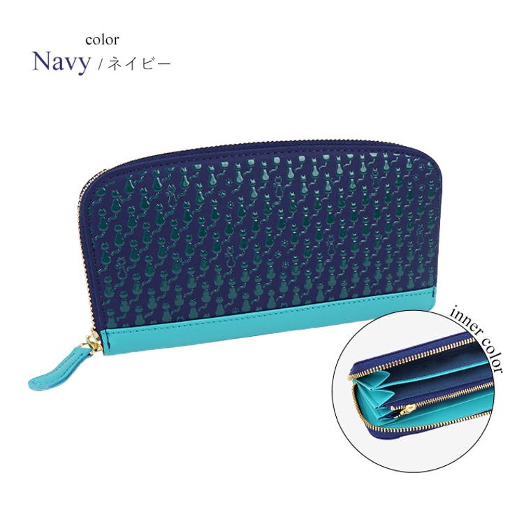 ネイビー | ラウンドファスナー長財布 古都印伝 Cat | e-mono