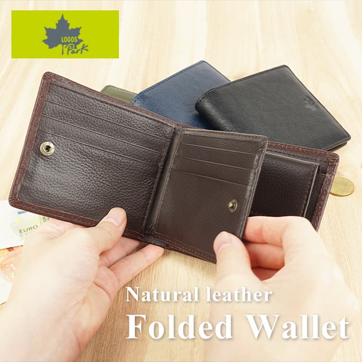 ベラ付き二つ折り財布 折りたたみ財布 メンズ財布[品番：EMNB0001201