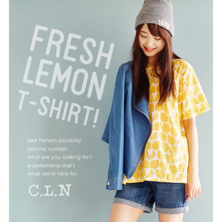 C.L.N（シーエルエヌ）：レモンプリント Tシャツ[品番：EZ000006618