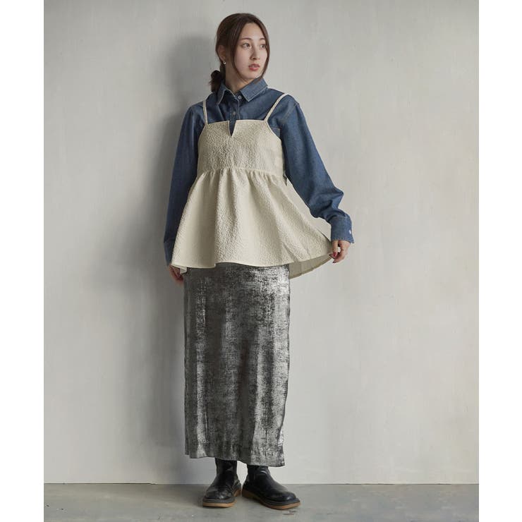 膨れジャガード ぺプラムキャミソールチュニック[品番