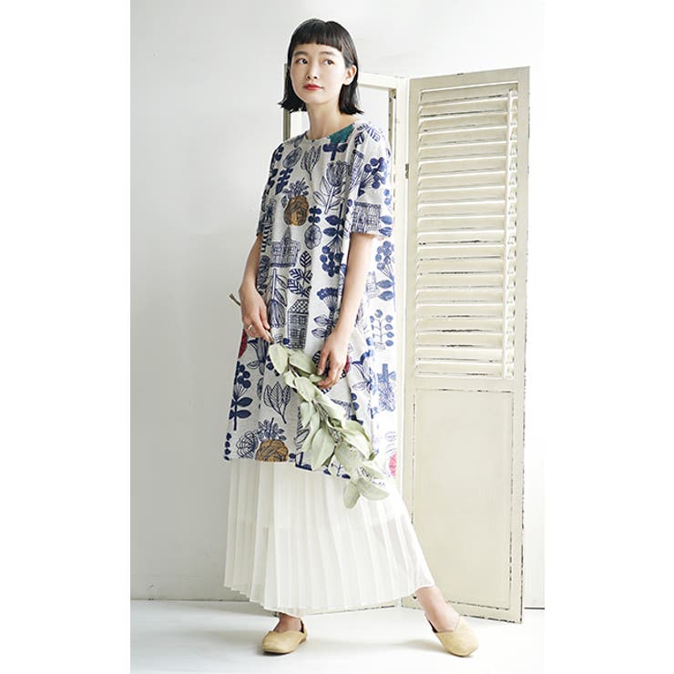 北欧風花柄プリント コクーンチュニックワンピース[品番：EZ000009380]｜ezakkamania stores（イーザッカマニア