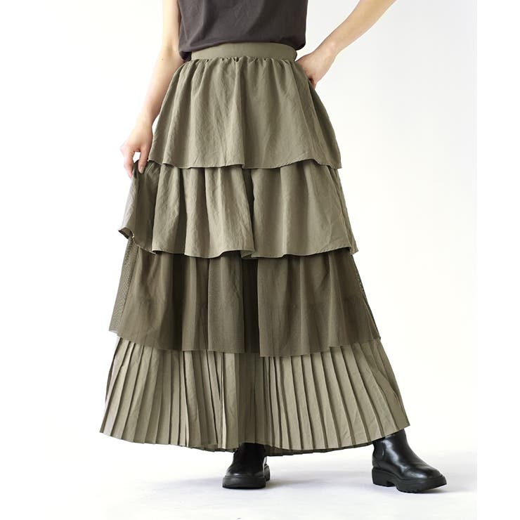 【トリココムデギャルソン】前後異素材　ティアードスカート　絹×綿YHOMEスカート
