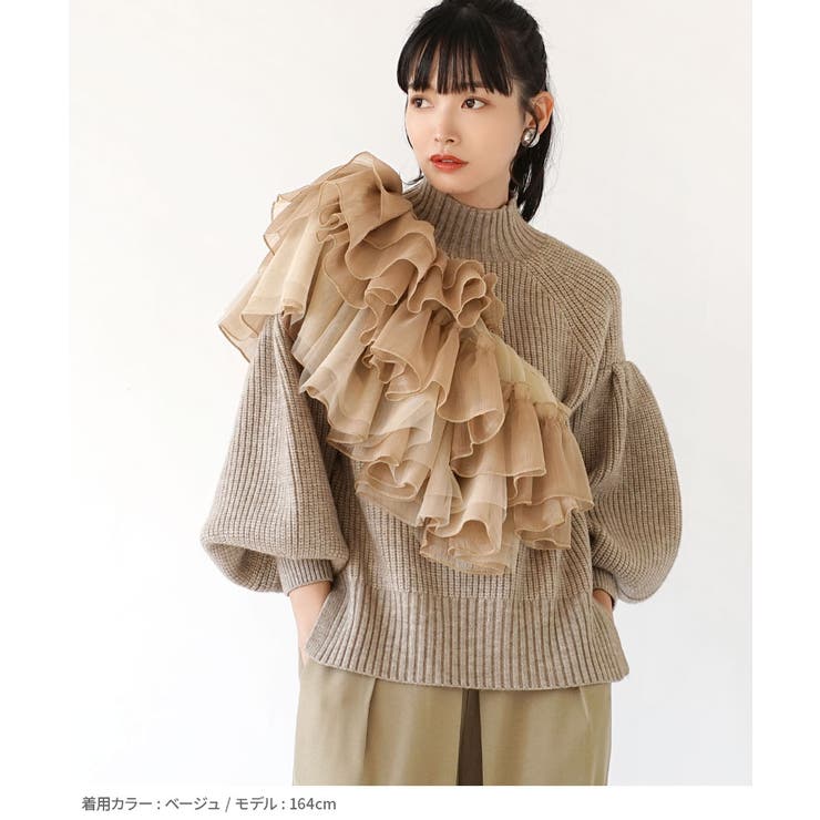定率割引 往復 シアーシャイニー フラッフィーフリルケープ[品番：EZ000012338 トップス