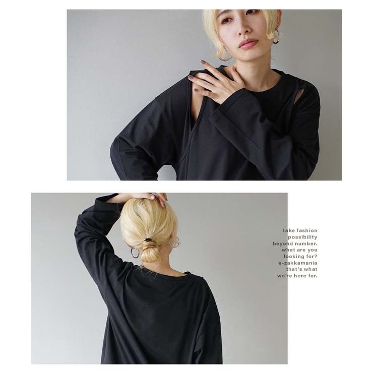 最安 読み方 肩スリットデザイン ロングTシャツ[品番：EZ000012488]｜e トップス