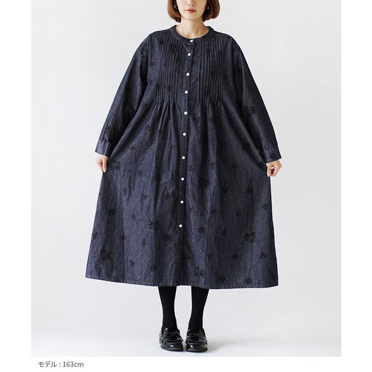 【即発送可能】 刺繍フラワー デニムシャツワンピース[品番：EZ000013564]｜e ワンピース