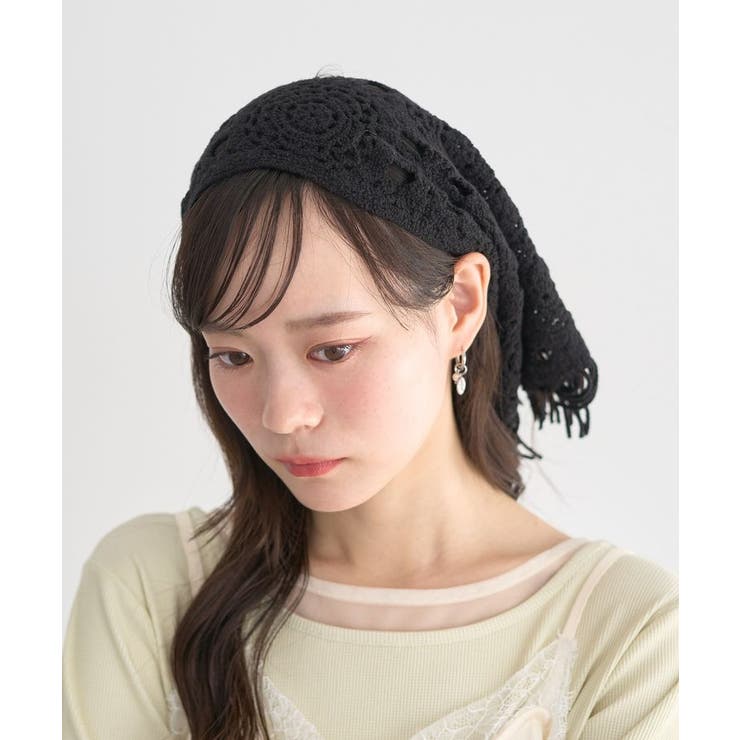 ブラック | マルチクロシェスカーフ | earth music&ecology 