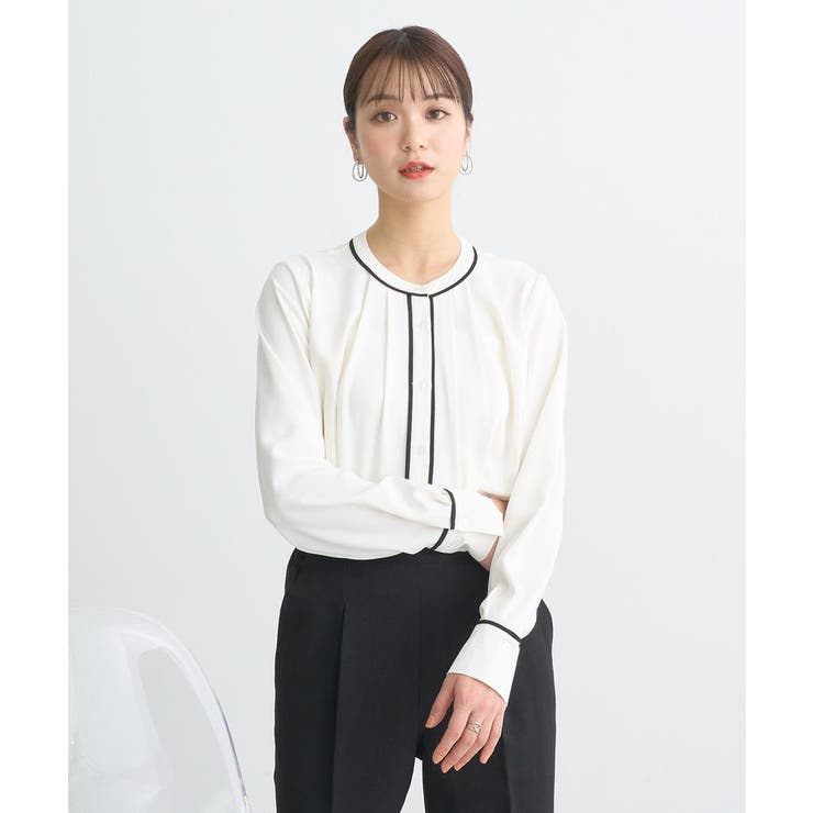 バイカラータックブラウス[品番：EMEW0047442]｜earth music&ecology