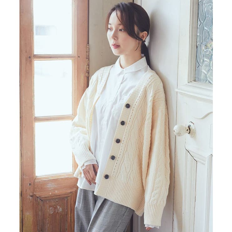 極美品】MACPHEE アンディアンケーブルショートカーディガン アンチ