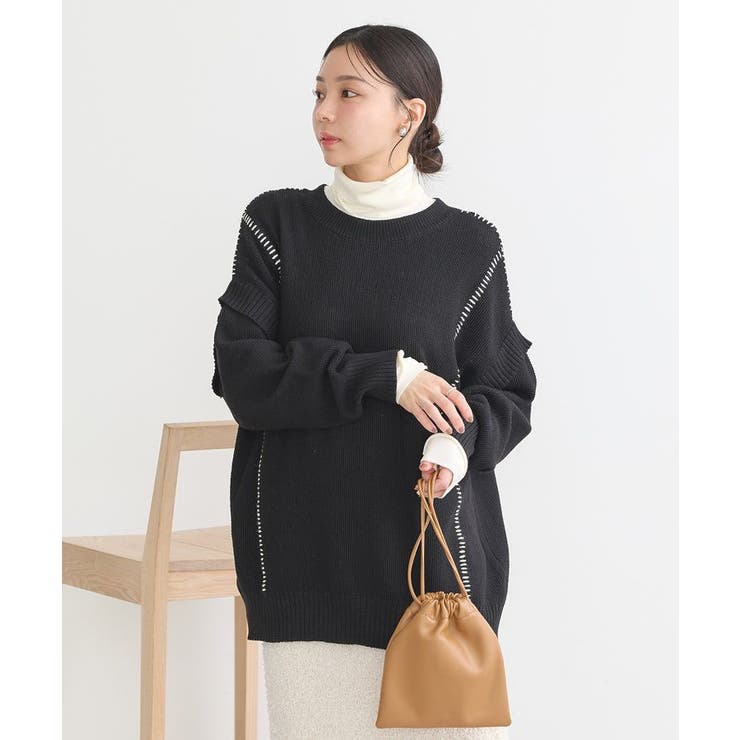 配色ステッチニットチュニック[品番：EMEW0046712]｜earth