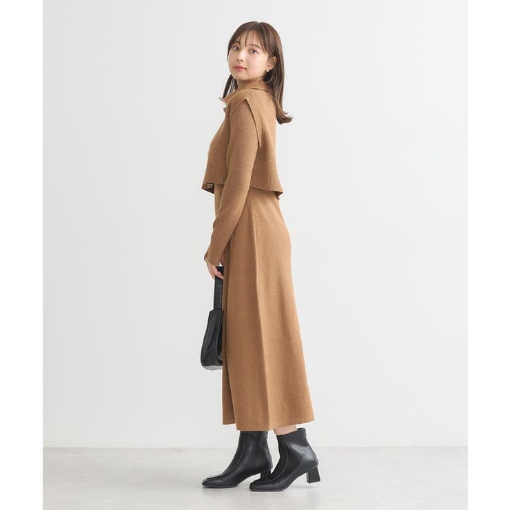 SET2点ZIPベスト+ニットワンピース[品番：EMEW0046488]｜earth