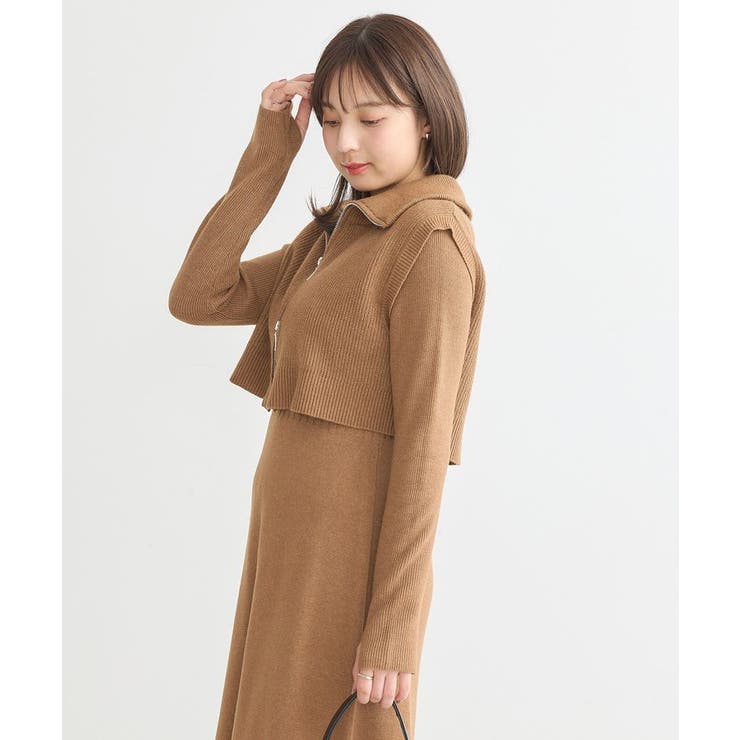 SET2点ZIPベスト+ニットワンピース[品番：EMEW0046488]｜earth