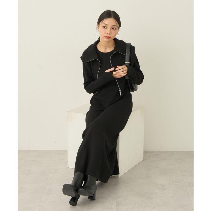 お買い得商店街 SET2点ZIPベスト+ニットワンピース[品番：EMEW0046488]｜earth 80（75～84cm）