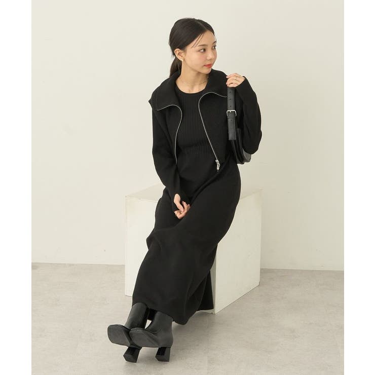 SET2点ZIPベスト+ニットワンピース[品番：EMEW0046488]｜earth