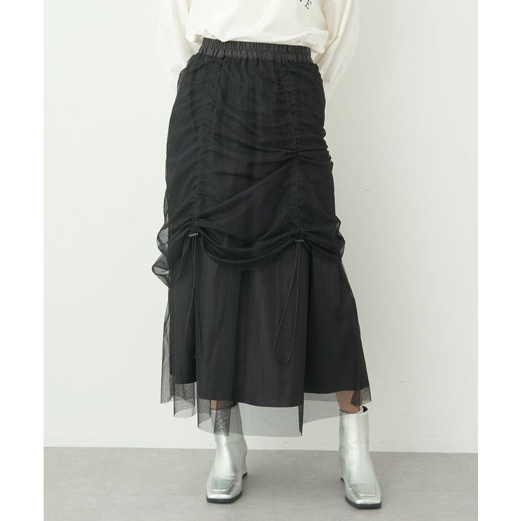 ブラックチュールスカート 2wayドロストチュールスカート[品番：EMEW0045394]｜earth