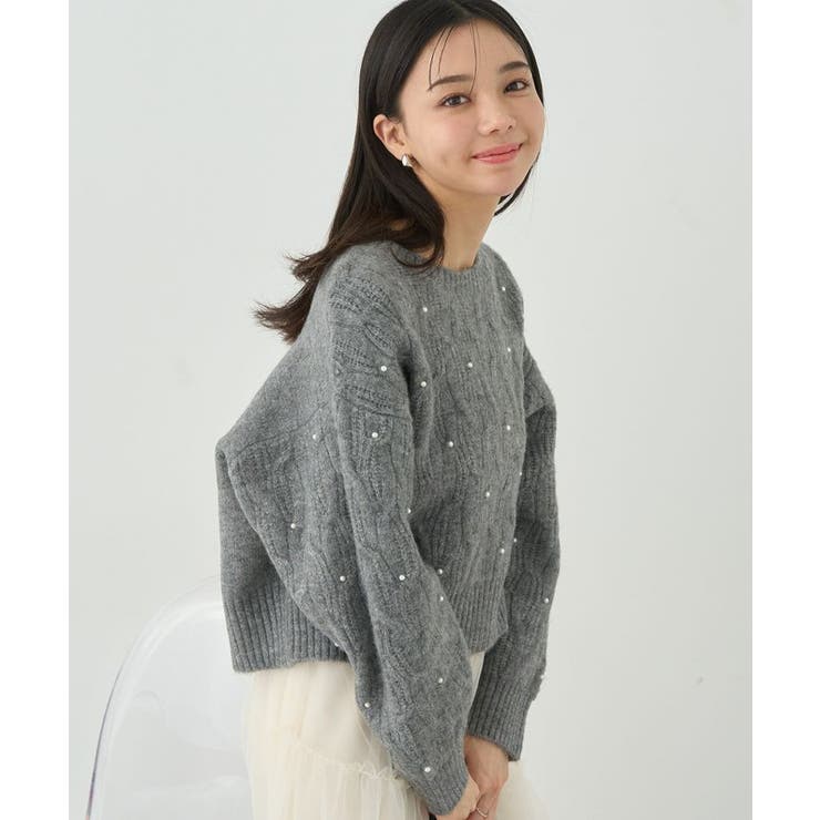 earth music&ecology 袖リボンプルオーバー L 杢グレー earth music&ecology 袖リボンプルオーバー L 杢グレー